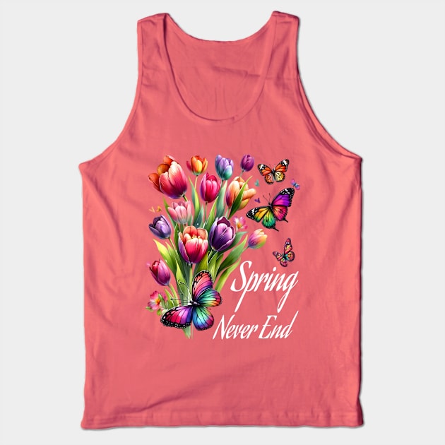 Tulips blossoms with Fluttering Butterflies Spring Never End colorful Eternal Springtime season Floral Display Tank Top by First Phenixs